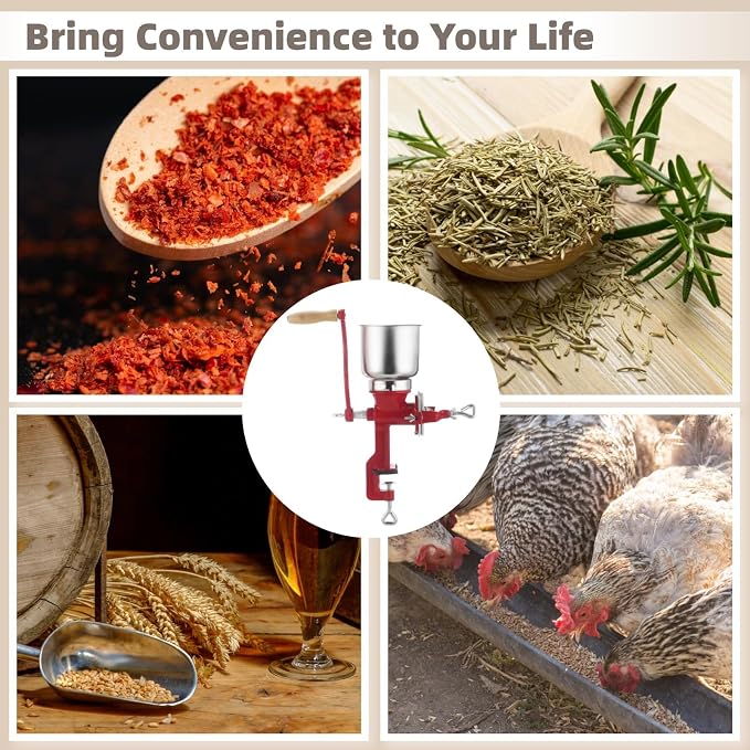 Corn Grinder Grain Manual,Cast Iron Crank Corn Grain Mill Grinder with High Hopper,Hand Powered Flour Mill,Wheat Grinder with Adjustable Coarseness & Wooden Handle for Home,17.7" Tall & 5.5" Hopper
