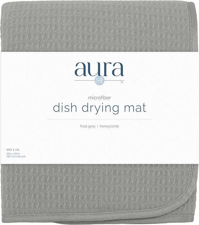 S&T INC. Dish Drying Mat, 18" x 24", XL, Grey | Absorbent Microfiber, Extra Large Kitchen Counter Mat for Dishes, Utensils, Pots and Pans, Machine Washable