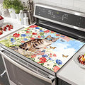 HOMETITUTE Spring Stove Top Cover 28x20 Cat Floral Watercolor Heat Resistant