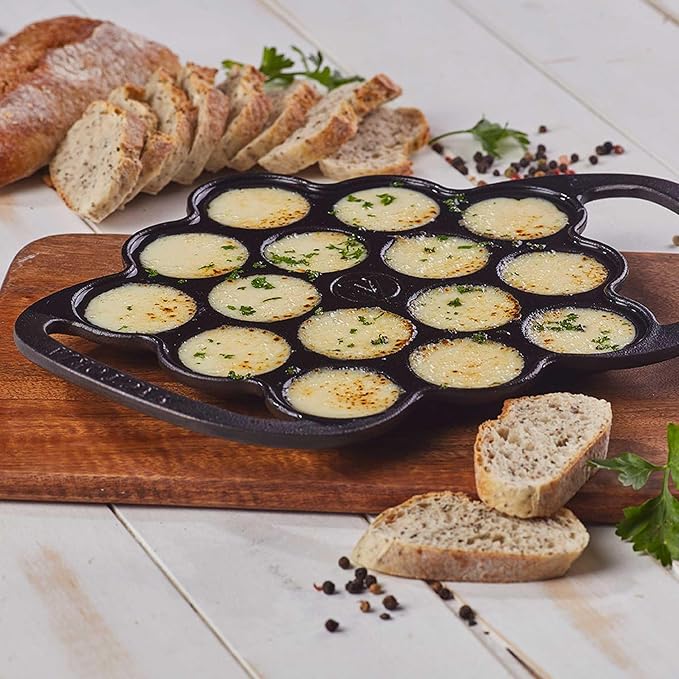 Victoria Cast Iron Poffertjes Dutch Pancake Pan with Loop Handles, Preseasoned with Flaxseed Oil, Made in Colombia