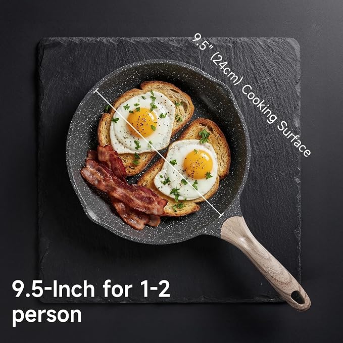 JEETEE 9.5 Inch Nonstick Frying Pan Skillet with Dual Spouts Omelet Egg Pan | All Stove Compatible, Easy-Clean, Even Heating, PFOA Free, Cool Ergonomic Handle, Non Stick Fry Pan for Steak Coooking,Grey
