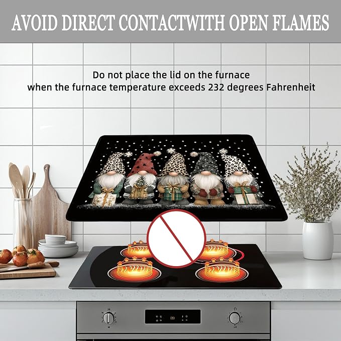 Cute Gnomes Electric Stove Top Cover, Black Heat Resistant Glass Stove Top Cover for Electric Stove – Retro Glass Cooktop Protector Expands Usable Space