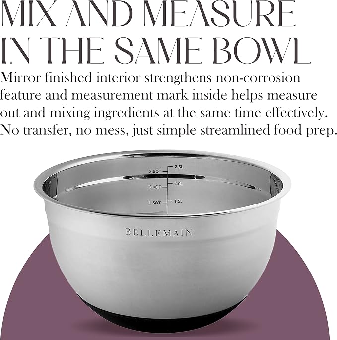 Bellemain Stainless Steel Mixing Bowls with Airtight Lids Set - Set of 5