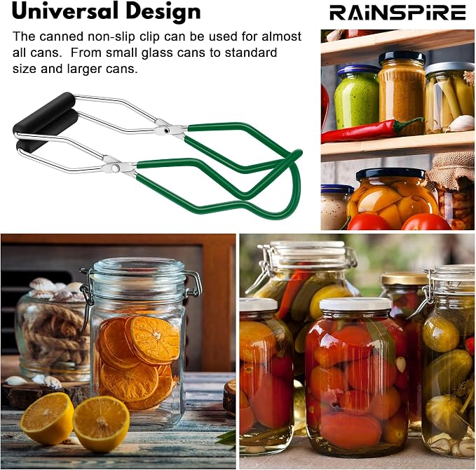 Canning Jar Lifter, Canning Tongs Jar Lifter, Canning Tools, Canning Supplies for Home Kitchen, Stainless Steel, Green