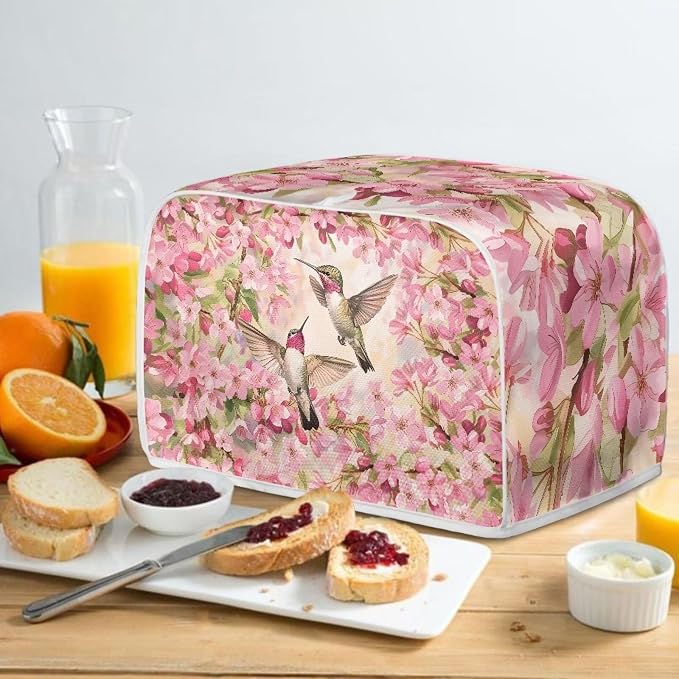 Cherry Birds Pattern 2 Slice Toaster Cover Foldable Kitchen Small Appliance Cover Dust and Fingerprint Protection, Machine Washable Home Kitchen Decor Accessories, Pink