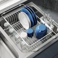 JASIWAY White Dish Drying Rack in Sink, Dish Drainer with Utensil Holder | Over The Sink Expandable Stainless Steel Strainer Dryer Rack for Small Kitchen, Counter Space Saving, Fast Drain, Rustproof