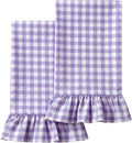 HunnmingRe 2 Pcs Purple Gingham Kitchen Towels Cotton Ruffled | Checked Dish Towels 18"x28" Tea Cloths Plaid Cottage Core Kitchen Decor for Farmhouse Charm Drying Dishes Entertaining Guests