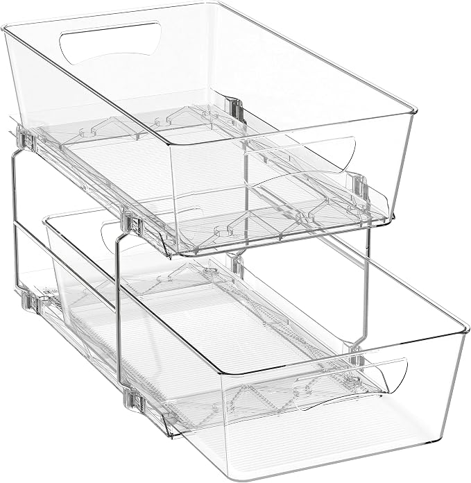 Simple Houseware 2 Tier Basket Drawer Cabinet Pull-Out Organizer, Clear