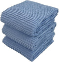 Chambray Denim Blue Kitchen Hand Dish Towels, Set of 3, 100% Cotton, 18" x 28" | Terry Loop Ribbed Textured, Soft & Absorbent Cleaning Cloth, Quick Dry, Multipurpose For Everyday Use