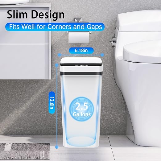 Kssvzz 3 Pack Automatic Small Bathroom Trash Can with Lid (2.5 Gallon) | White Touchless Garbage Can, Motion Sensor Smart Trash Bin, Slim Trashcan, Waterproof Plastic Wastebasket for Bedroom Office