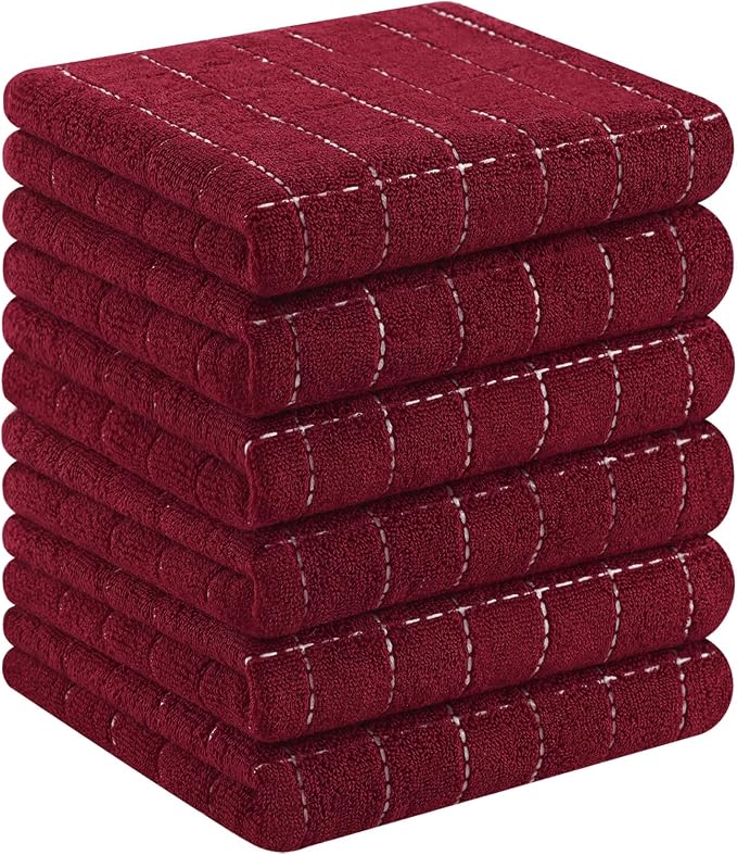 Homaxy 100% Cotton Terry Kitchen Towels, 6 Pack, Burgundy | Ultra Soft and Absorbent Dish Towels for Kitchen, Suitable for Drying and Washing Dishes
