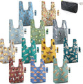 BeeGreen Animal Reusable Grocery Bags Bulk Gifts 12-Pack - Large Tote with Zipper Pouch | Foldable & Washable Polyester Shopping Bags Heavy Duty Animal Lover Gifts Reusable Bag With Handles