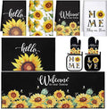 Fourluoo 10 Pcs Sunflower Kitchen Dish Towels Rugs Oven Mitts and Pot Holders Set Farmhouse Kitchen Decor Set for Women Mom Daughter Gift Cooking Baking Grilling (Bright Black Yellow)