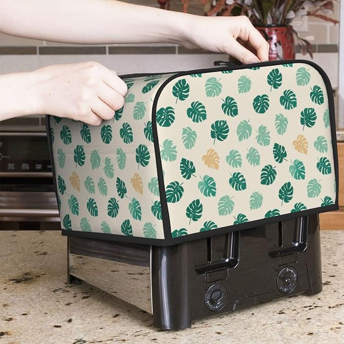 4 Slice Toaster Cover Tropical Leaf Dust Proof Washable Kitchen Appliance Cover with Pocket, Oxford Fabric Countertop Toaster Protector for Standard Toasters Small Appliances