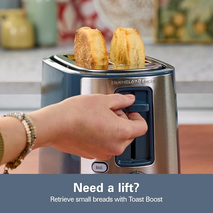 Hamilton Beach Extra-Wide Slot 2 Slice Toaster With Bagel & Defrost Buttons | Browning Control With 7 Shades | Auto Shutoff | Toast Boost | Slide-Out Crumb Tray | Kitchen Makeover Blue | 22634
