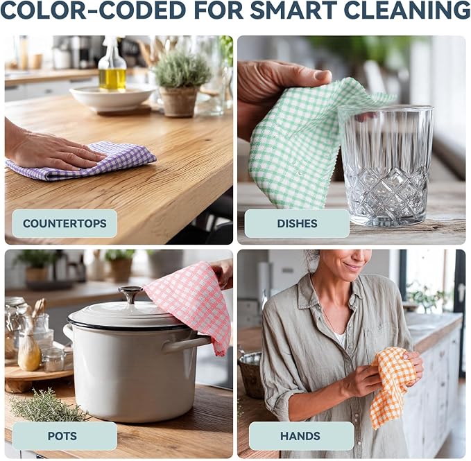 Egles 12 Pack Kitchen Dishcloths, 12 x 12 Inch | 100% Cotton Terry Dish Cloths, Absorbent and Soft Dish Towels Set for Washing Dishes