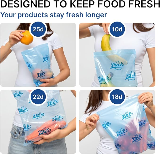 Freshpack 247 Reusable Produce Bags Size M 10 x 12 in, 1 Gallon 20 Pack Green Bags for Fruits and Vegetables, Food Storage Bags With Zipper, Helps Keep Produce Fresh, Kitchen Pantry Meal Prep