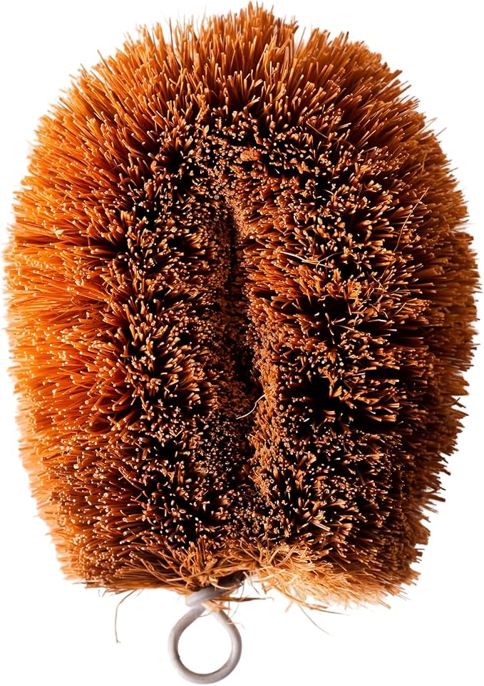 Tawashi Vegetable Brush Set, 100% Natural Coconut Coir Scrub Brushes for Fruits & Vegetables Pack of 2, Japanese Kamenoko Design, Eco-Friendly Kitchen Cleaning Brushes with Hanging Loop