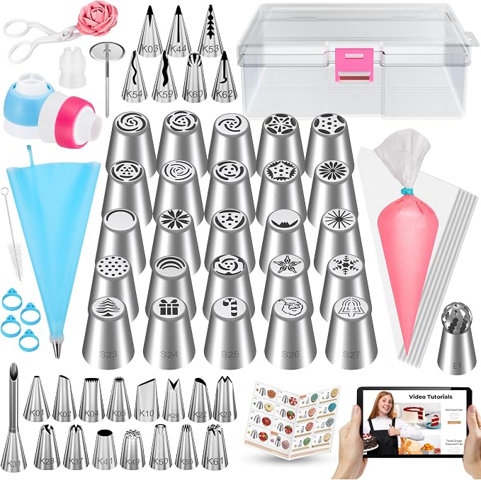 Kootek 90 Russian Piping Tips Set Frosting Piping Kit for Beginners & Pros | Piping Bags and Tips Set, Cake Decoarting Supplies Kit, 25+15 Piping Tip, 30+1 Pastry Bag, for Cupcake Cookie Cake Decorating