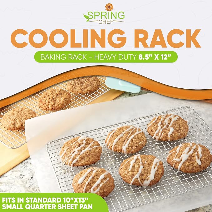 Spring Chef 8.5" x 12" Stainless Steel Cooling Rack for Cooking & Baking | Heavy Duty Cookie Cooling Rack for Kitchen, Oven Safe Wire Rack for Baking, Fits Small Quarter Sheet Pan, Dishwasher Safe
