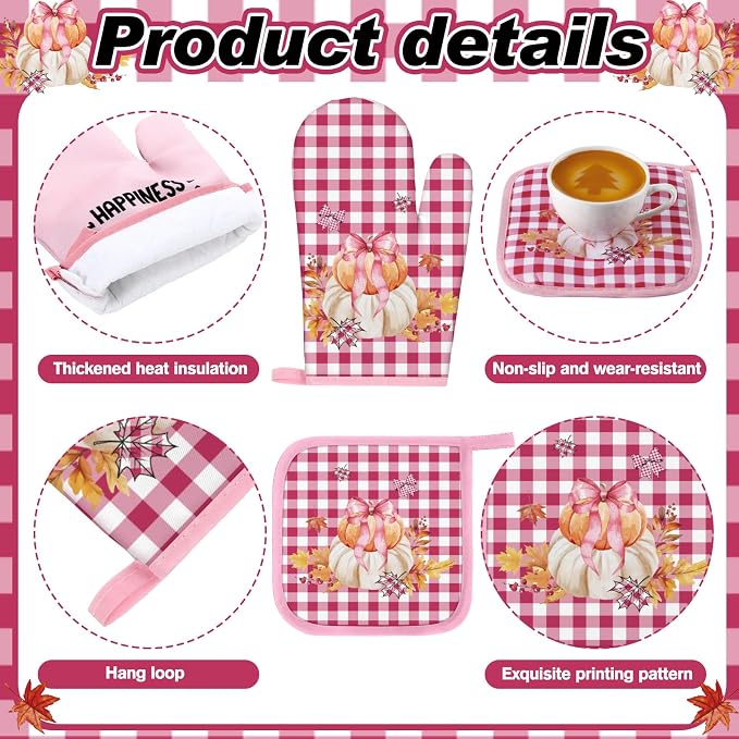 Fanfanwin 10 Pcs Fall Scarecrow Kitchen Decor Set Scarecrow Pumpkin Kitchen Rugs Towels Pot Holders Oven Mitts Set for Thanksgiving Autumn Baking Cooking BBQ Home