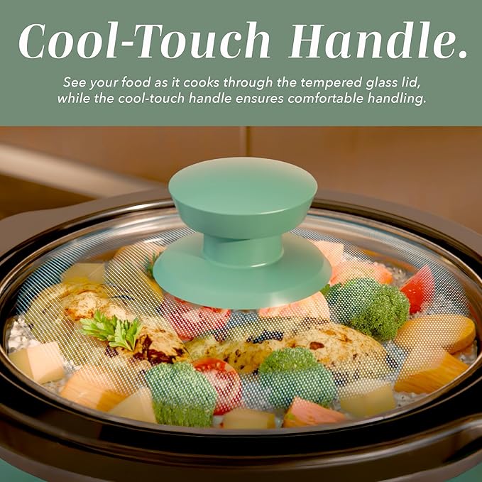COOK WITH COLOR 2QT Mini Electric Round Slow Cooker - Adjustable Settings, Removable Stoneware Pot, Tempered Glass Lid, Dishwasher Safe, Cool-Touch Side Handles, Dark Sage