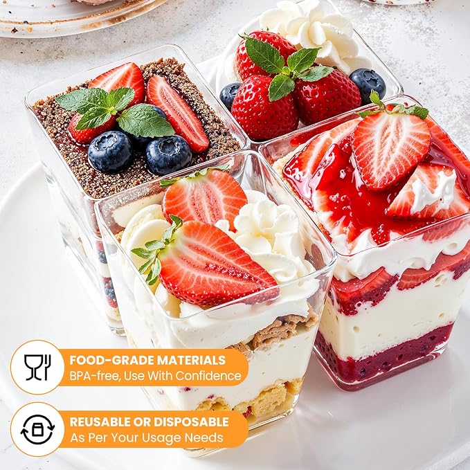 165 Pcs 5oz Clear Plastic Dessert Cups with Lids & Spoons – BPA-Free Mini Parfait & Pudding Cups, Disposable or Reusable Appetizer Containers