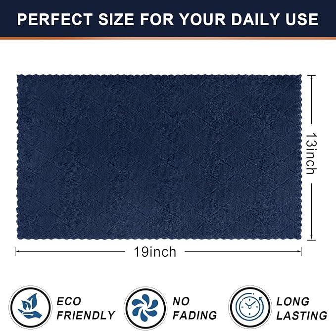Homaxy 12 Pack Super Soft Absorbent Dish Towels, 13" x 19", Navy Blue | Coral Velvet, Nonstick Oil Fast Drying Microfiber Cleaning Cloth, No Lint Dishcloths for washing and drying