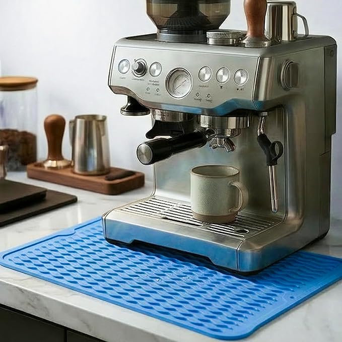 MicoYang Silicone Dish Drying Mat — Quick-Dry Ridges Counter & Sink Pad, Heat-Resistant Trivet to 450°F, Non-Slip & Dishwasher Safe, Roll-Up Storage, 18 Colors & 9 Sizes (Lichen Blue, 16"×12")