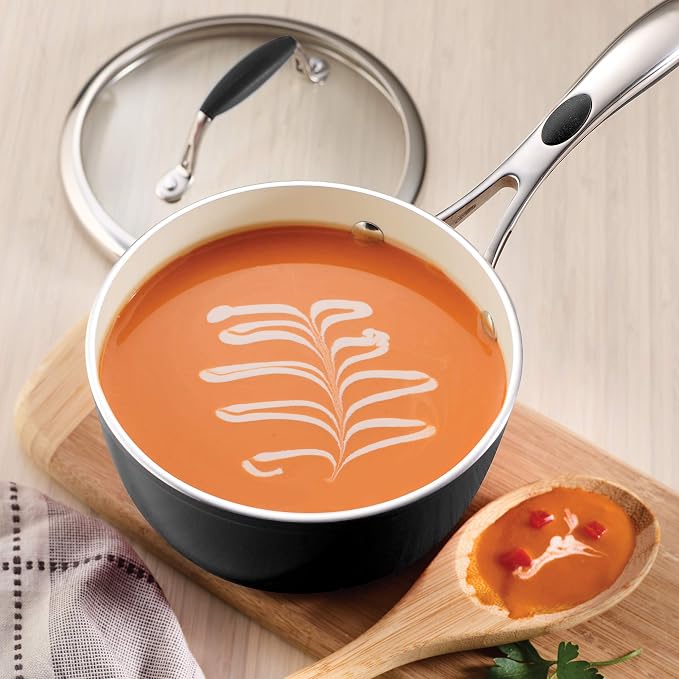 Tramontina Ceramica Deluxe 1.5-Quart Sauce Pan with Glass Lid | Ceramic Non Stick Small Saucepan, Oven-Safe, Metallic Black