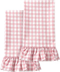HunnmingRe 2 Pcs Light Pink Gingham Kitchen Towels Cotton Ruffled | Checked Dish Towels 18"x28" Tea Cloths Plaid Cottage Core Kitchen Decor for Farmhouse Charm Drying Dishes Entertaining Guests
