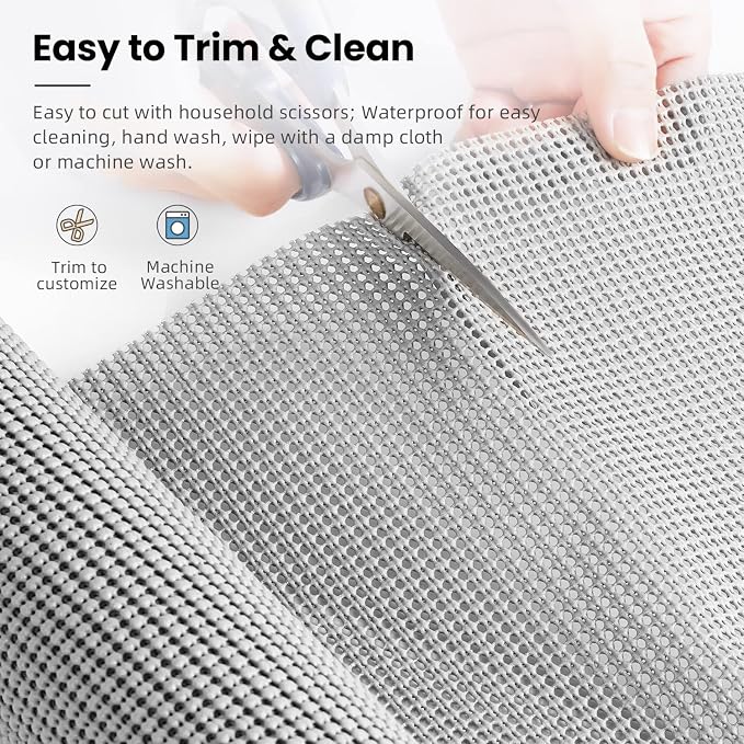 BAGAIL Non-Adhesive Shelf Liner, Thick Strong Grip Drawer Liners for Kitchen Cabinets, Heavy-Duty Easy Cut Cabinet Liners for Shelves, Pantry, Bathroom Cupboards - 12" x 10FT, LightGrey