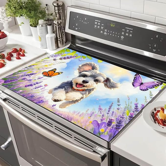 HOMETITUTE Spring Stove Top Cover 28x20 Puppy Butterfly Heat Resistant