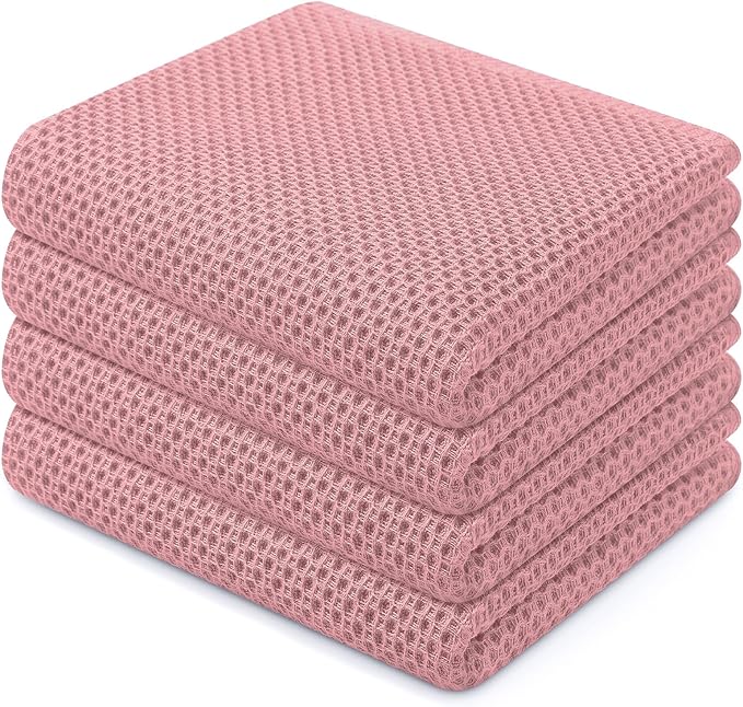 Homaxy 100% Cotton Waffle Weave Kitchen Dish Towels 4-Pack, Dried Rose | 13 x 28 Inches, Ultra Soft Absorbent Dish Towels, Quick Drying Cleaning Towels