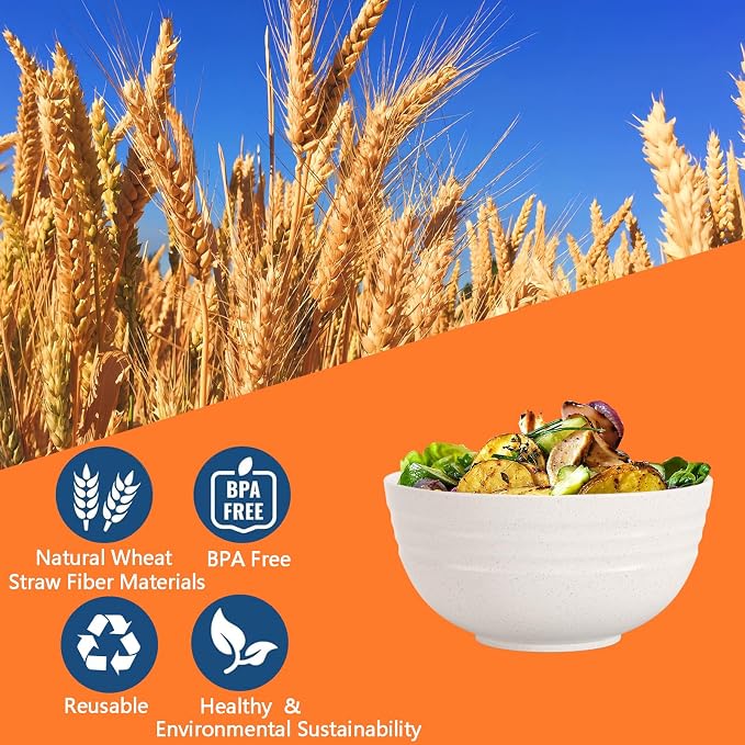 Homestockplus 【Non Ceramic】 68 Oz Salad Bowls,Large Serving Bowls 6 Pcs Unbreakable Ramen Bowl for Salad,Soup,Ramen,Noodle,Oatmeal,Snack Apply to Kitchen, Freezer,Dishwasher & Microwave Safe