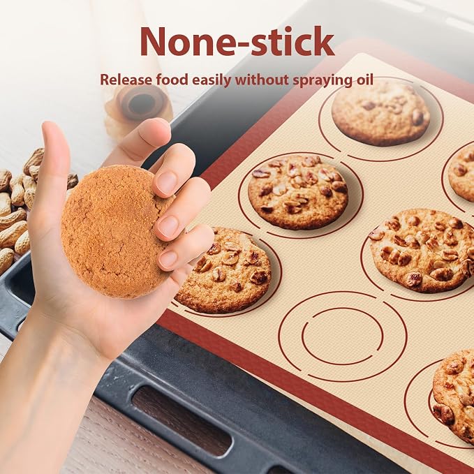 Silicone Baking Mat Set of 4, Nonstick & Reusable | Easy to Clean Macaron Silicone Baking Sheets for Macarons, Cookies, Pastries, Pizza