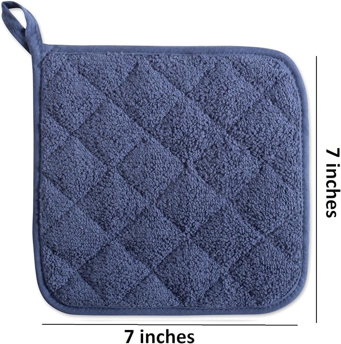 DII Basic Terry Collection Quilted 100% Cotton, Potholder, French Blue, 3 Piece