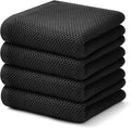 Kitinjoy 100% Cotton Waffle 4-Pack Kitchen Towels, 13" x 28", Black | Super Soft, Ultra-Absorbent, Fast Drying, lightweight, Quick Drying Kitchen Hand Towels