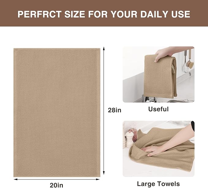 Homaxy 100% Cotton Oversized Waffle Weave Kitchen Towels 8-Pack, Tan | 20 x 28 Inches, Ultra Soft Absorbent Dish Towels, Quick Drying Large Cleaning Towels