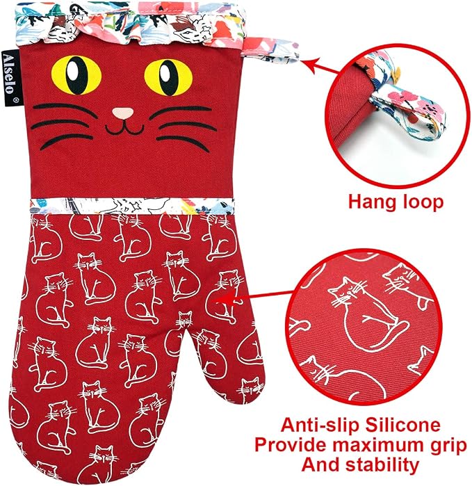 Alselo Oven Mitts, 7"x13.5", 1 Pair | Silicone Printed, Kitchen Mittens