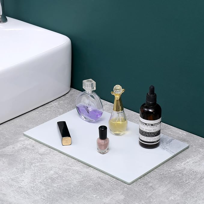 Murrey Home Glass Cutting Board for Kitchen Counter, Tempered Glass Chopping Boards Dishwasher Safe, Small Clear Countertop Tray, Scratch Resistant, Heat Resistant, Non Toxic, White Marble, 24"x18"