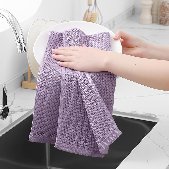 Homaxy 100% Cotton Waffle Weave Kitchen Dish Towels 4-Pack, Lavender | 13 x 28 Inches, Ultra Soft Absorbent Dish Towels, Quick Drying Cleaning Towels