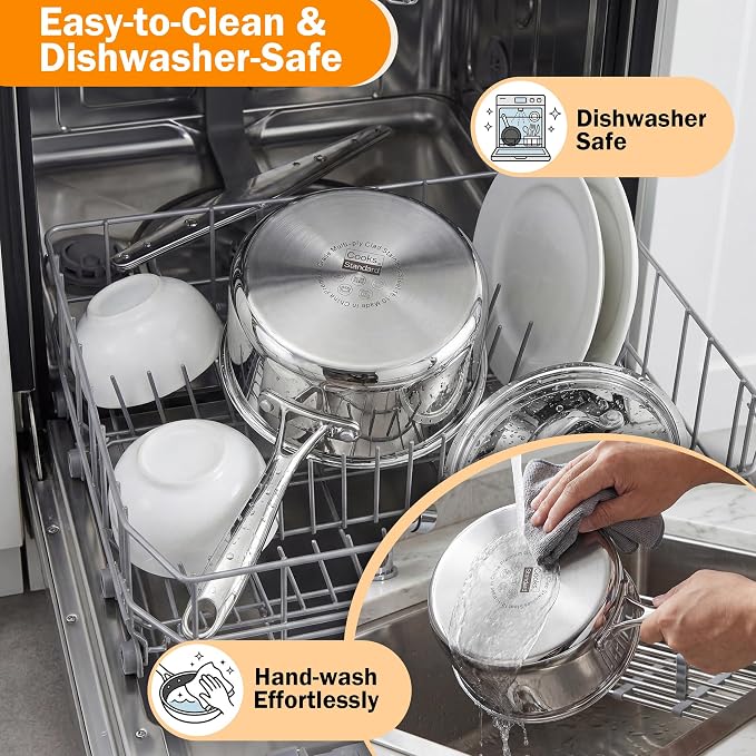 Cooks Standard Multi-Ply Clad 1.5 Quart Stainless Steel Saucepan with Lid, Small Kitchen Induction Cooking Sauce Pot Pan, Dishwasher & Oven Safe, Compatible with All Cooktops