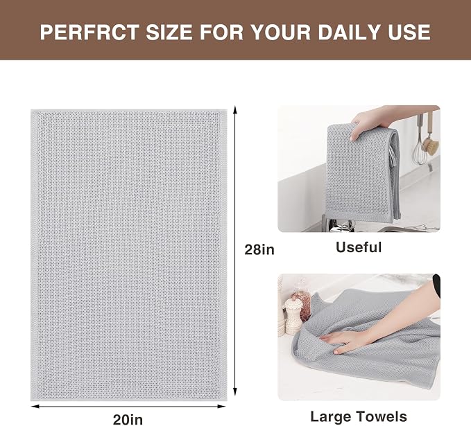Homaxy 100% Cotton Oversized Waffle Weave Kitchen Towels 4-Pack, Light Gray | 20 x 28 Inches, Ultra Soft Absorbent Dish Towels, Quick Drying Large Cleaning Towels