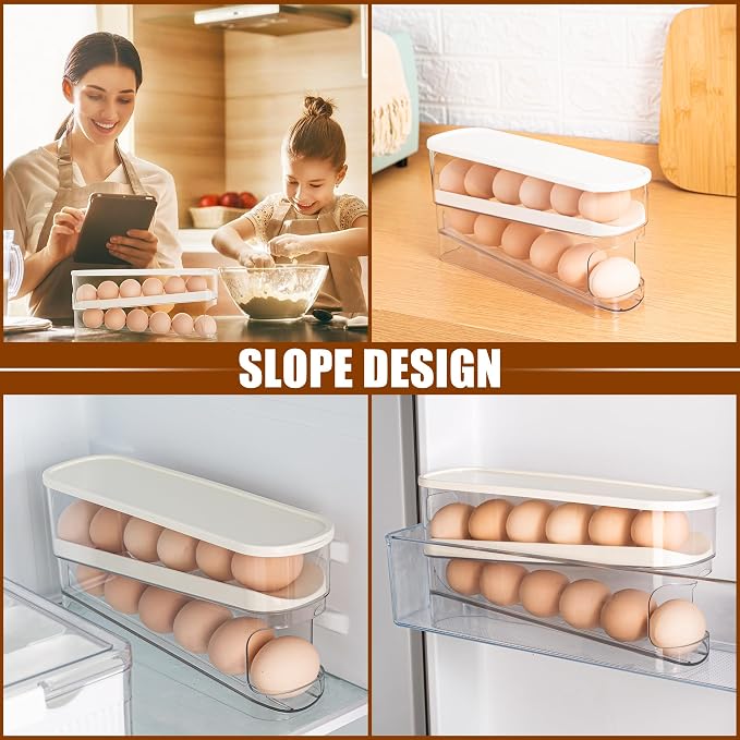 WACOI Auto Rolling Fridge Egg Organizer, Space Saving Eggs Dispenser for Refrigerator Storager, Home Egg Holder, 1 pack