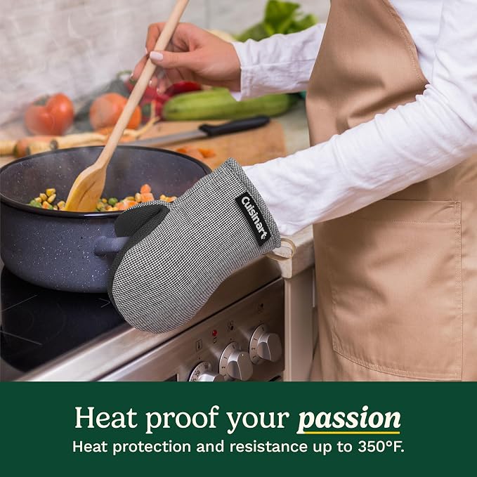 Cuisinart Heritage Mini Oven Mitts, 2-Pack, Neoprene, Heat Resistant 350F | Cotton-lined, non-slip neoprene palm, ambidextrous design, leather hang loop, ideal for smaller hands and everyday cooking