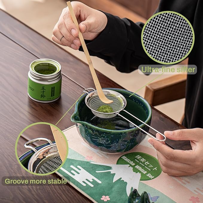 Clay&Fire Matcha Whisk, Handcrafted Bamboo Whisk for Matcha Powder (Emerald green)