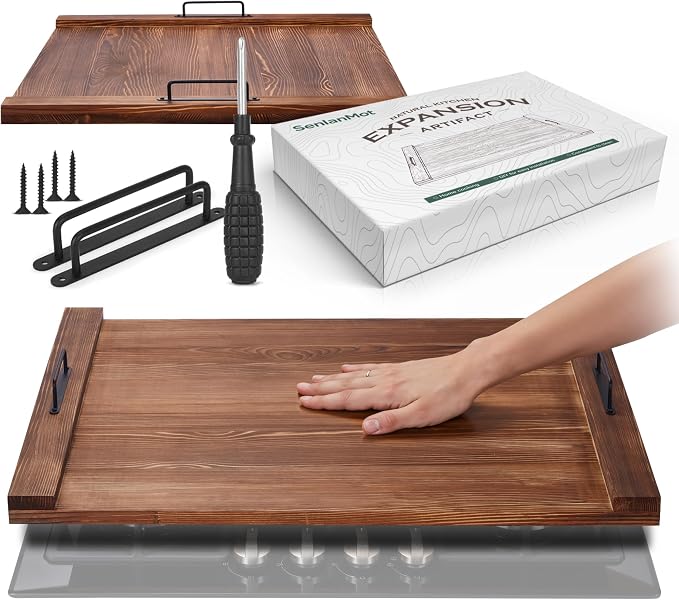 Electric & Gas Stove Top Cover Noodle Board – Large Pine Stovetop Cover & Decorative Tray with Handles – Multi-Functional Kitchen Cutting Board & Modern Home Accessories 30.3"x21.7" (1 Pc)