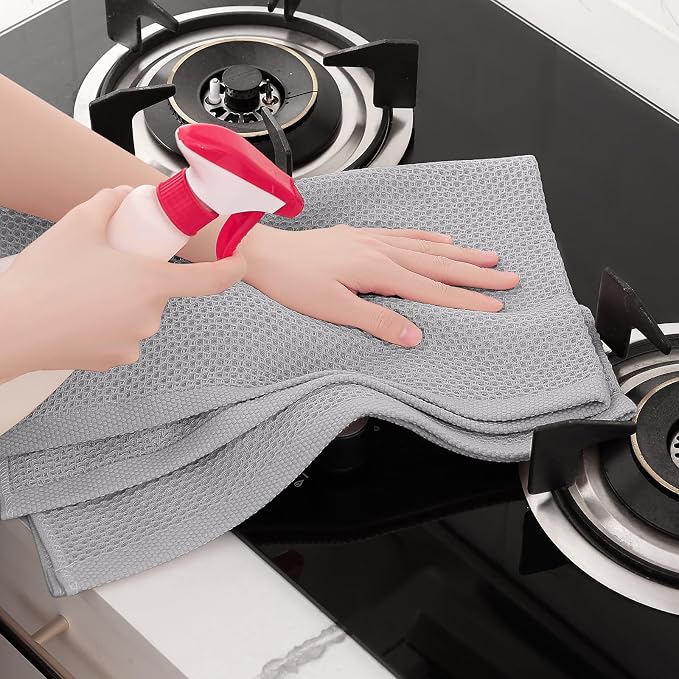 Homaxy 100% Cotton Oversized Waffle Weave Kitchen Towels 6-Pack, Light Gray | 20 x 28 Inches, Ultra Soft Absorbent Dish Towels, Quick Drying Large Cleaning Towels