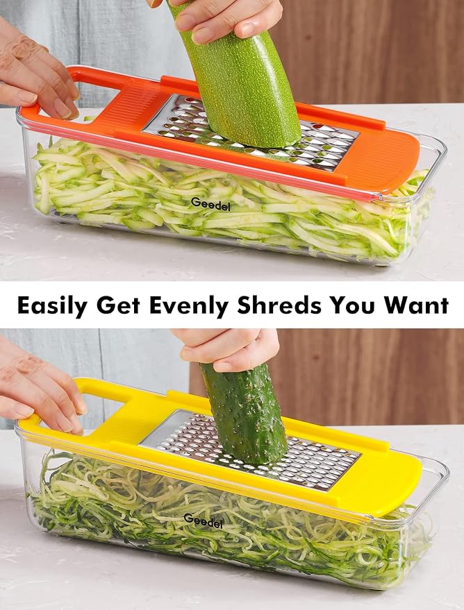 Geedel Professional Mandoline Slicer for Kitchen, Multi Purpose Vegetable Slicer Cutter, Vegetable Cutter Onion Cutter for Veggie Fruit Cheese | Slice, Shred & Julienne, Sharp Stainless Steel Blades, Dishwasher Safe, No BPA, Safety Hand Guard, For Vegg...